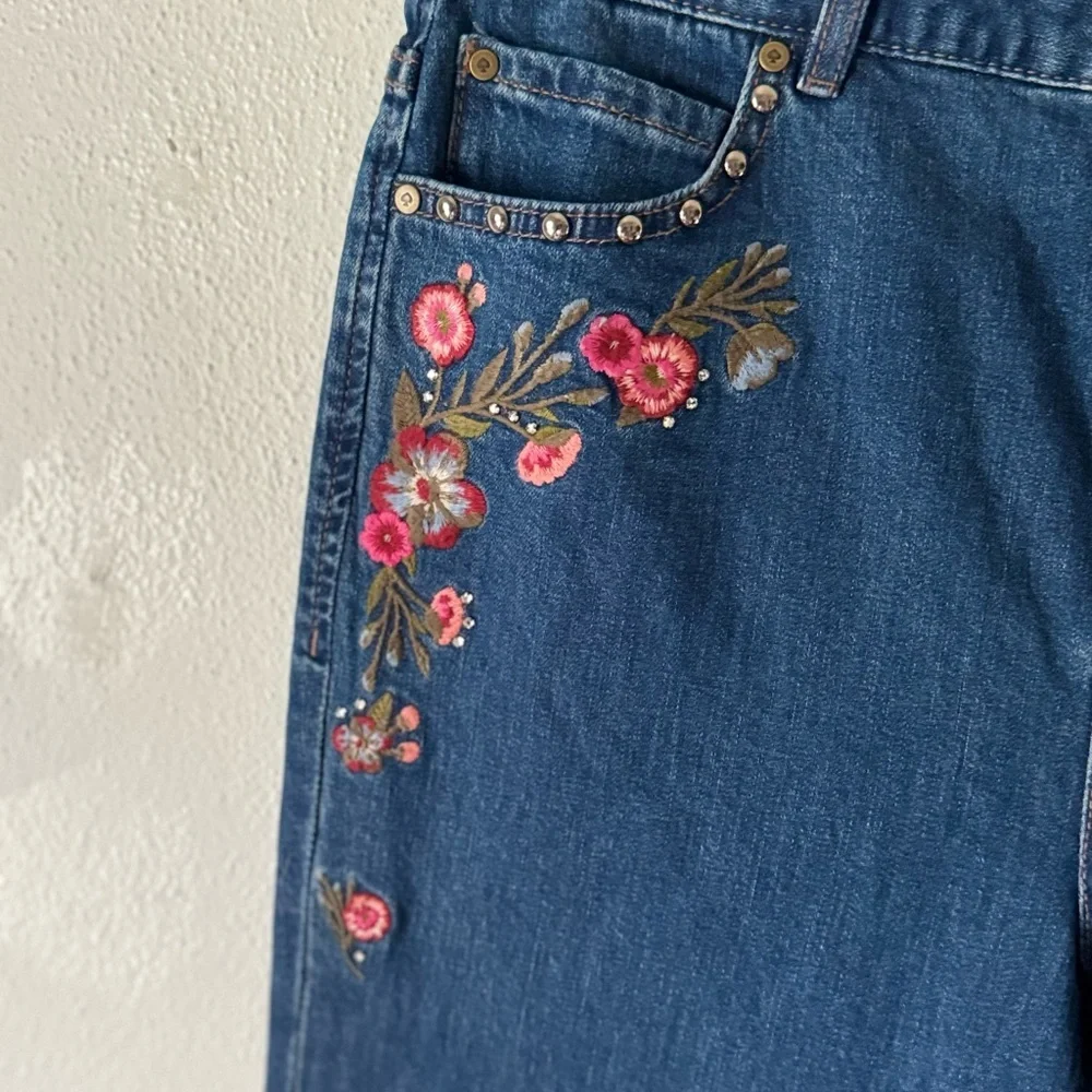 Kate Spade Broome St Ditsy Floral Embroidered Raw Hi Rise Cropped Jeans Sz 29